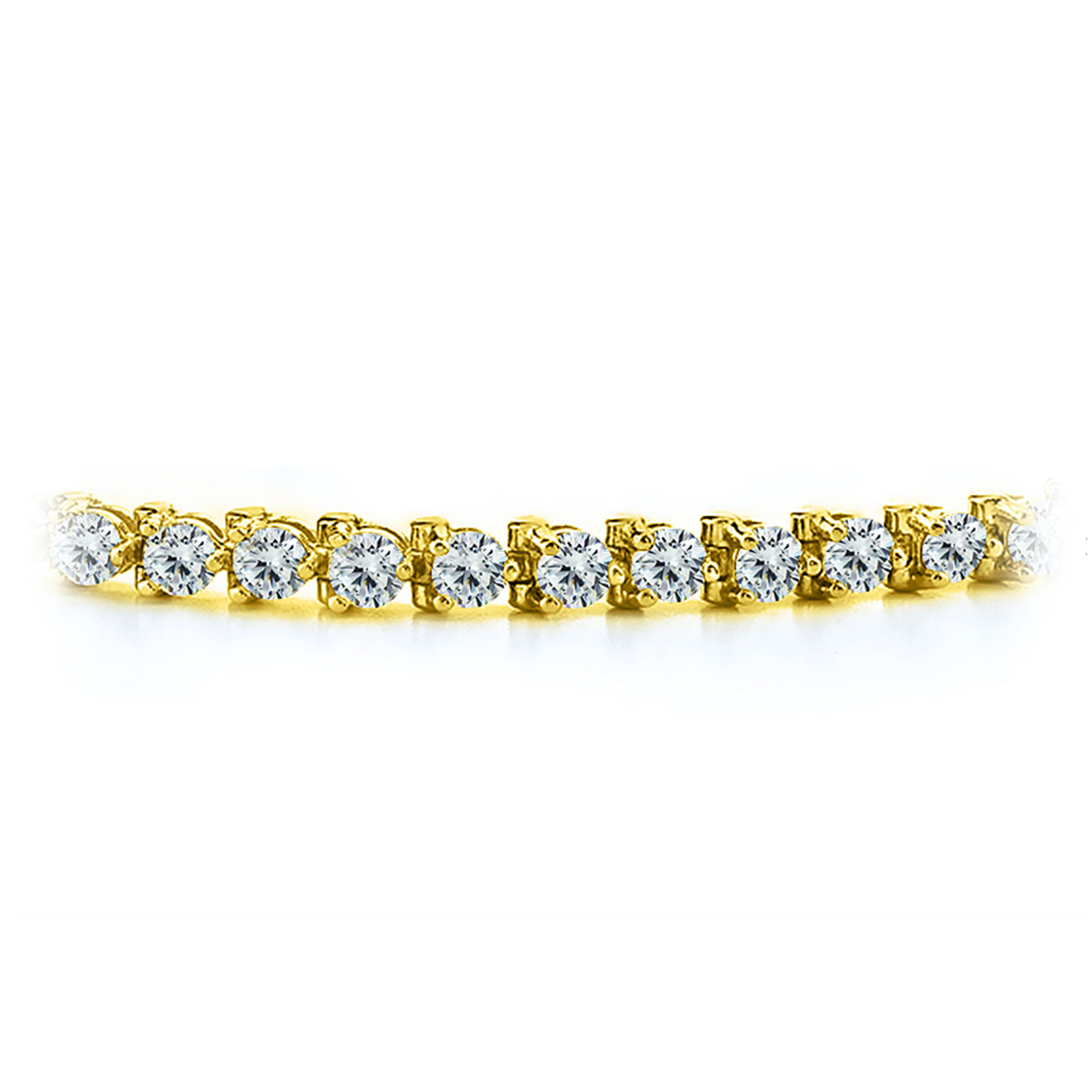 Yellow Gold 385 Cts Three prong Diamond Tennis Bracelet