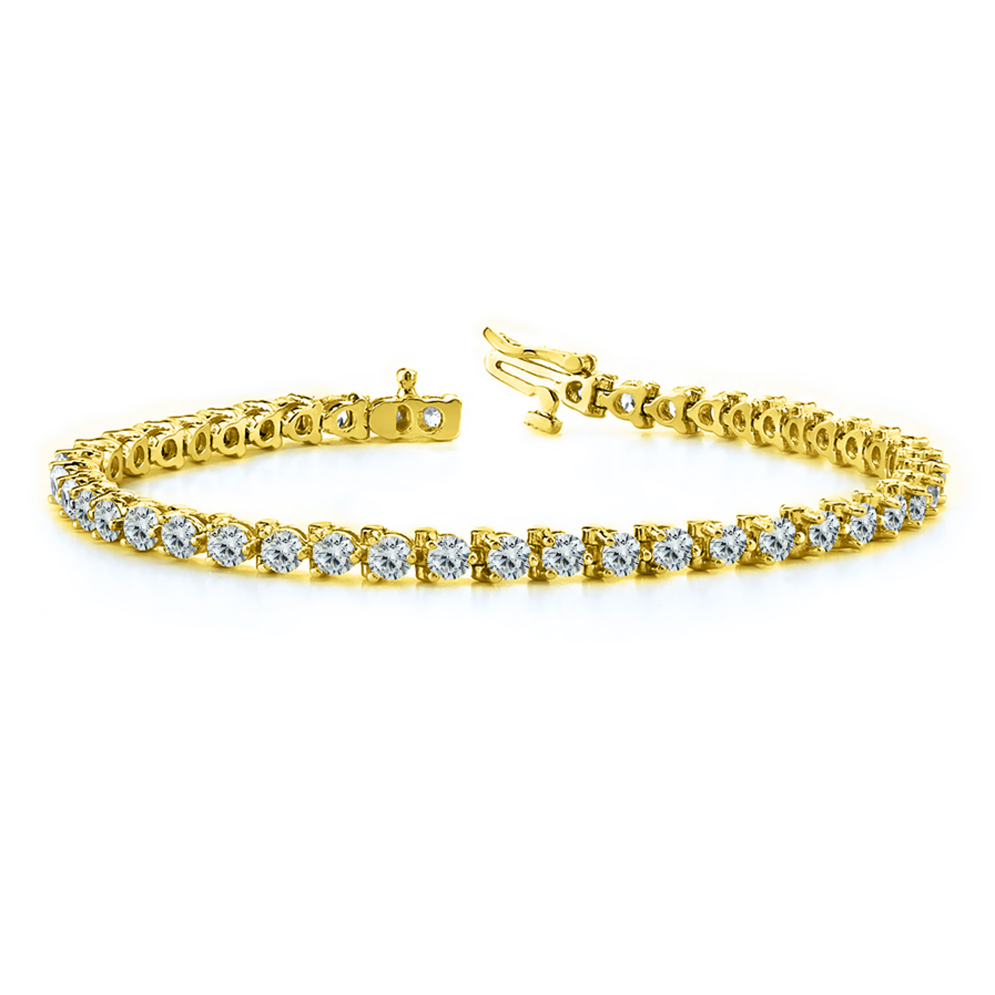 Yellow Gold 385 Cts Three prong Diamond Tennis Bracelet
