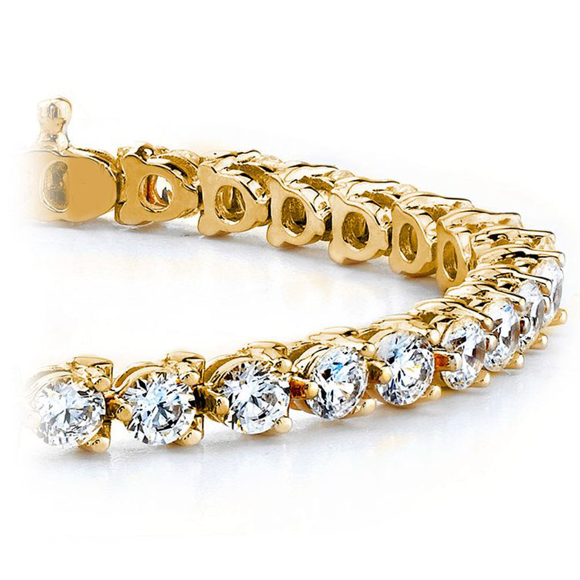 Yellow Gold 200 Cts Three Prong Diamond Tennis Bracelet