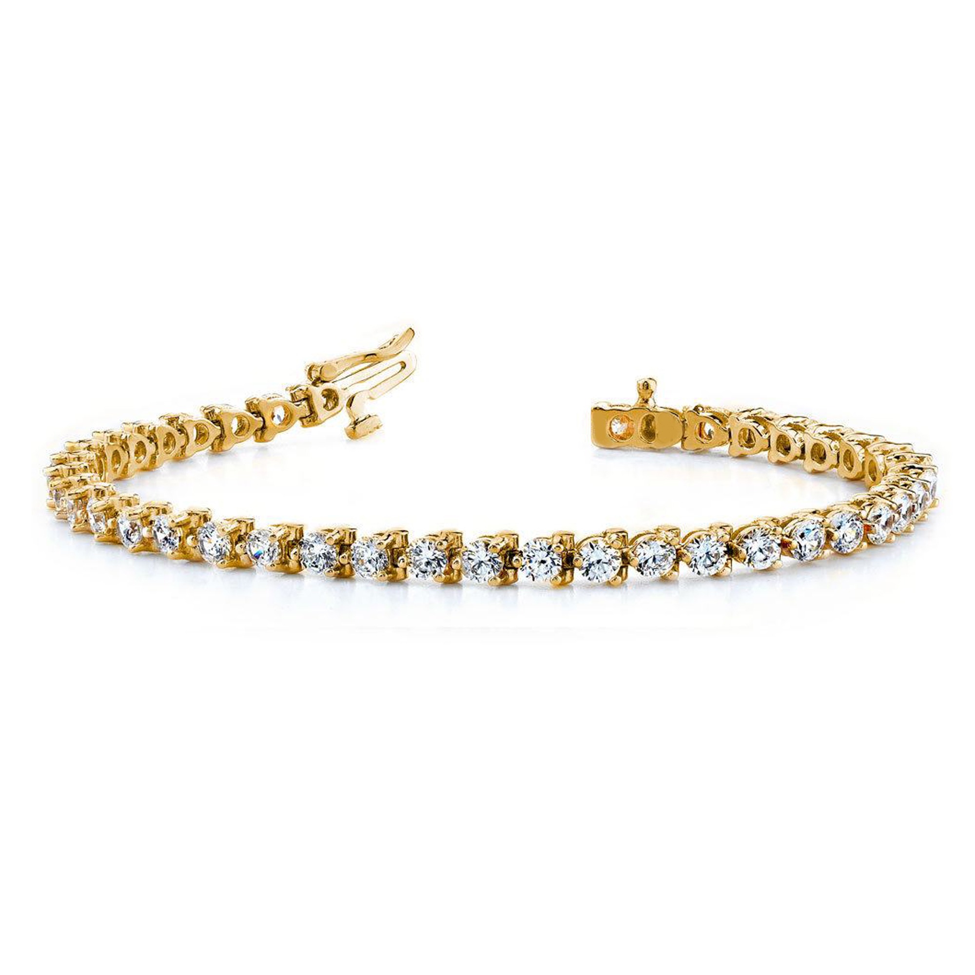 Yellow Gold 200 Cts Three Prong Diamond Tennis Bracelet