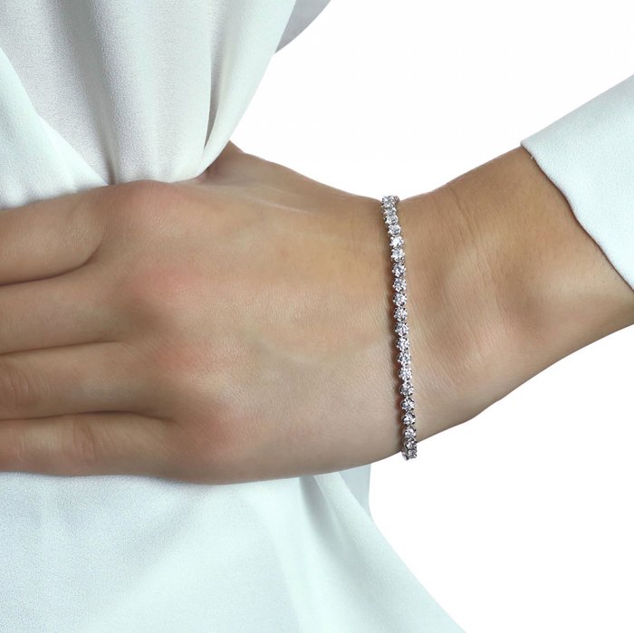 White Gold 3 Cts Tiger Prong Diamond Tennis Bracelet