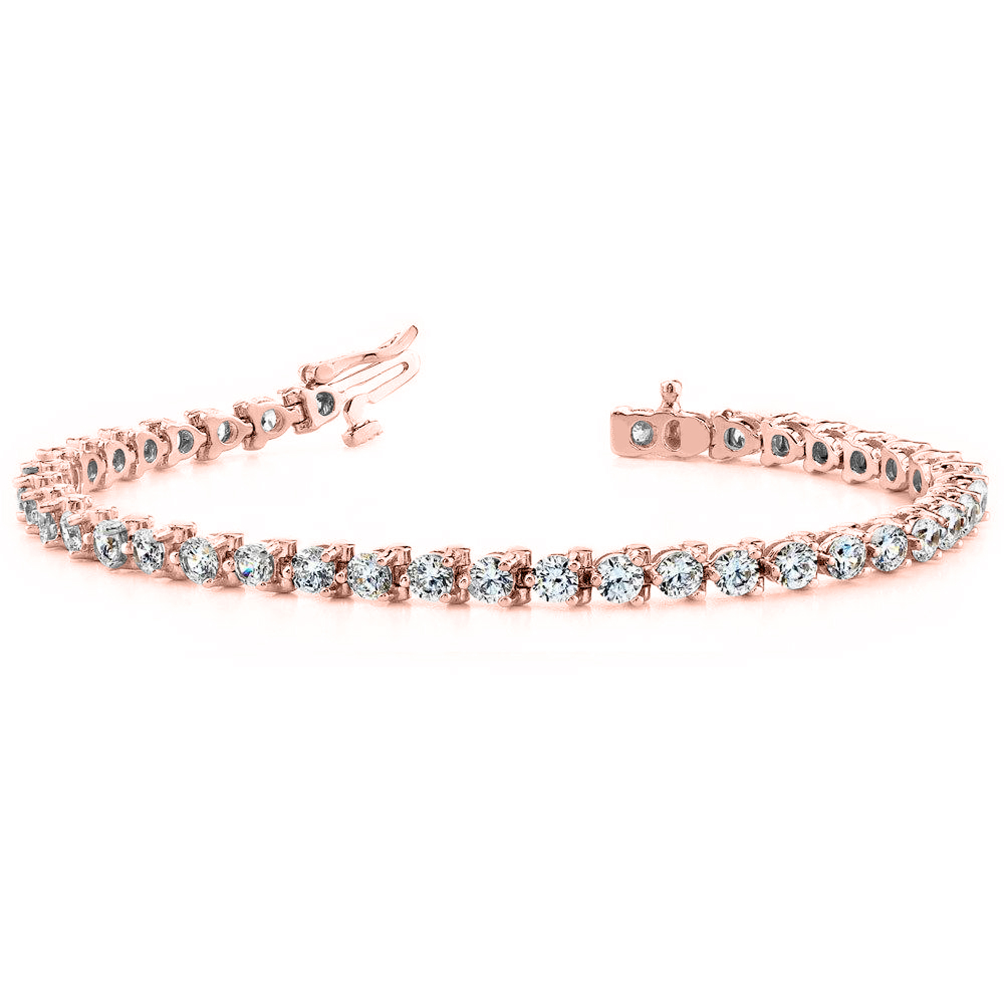 Rose Gold 200 Cts Three Prong Setting Diamond Tennis Bracelet