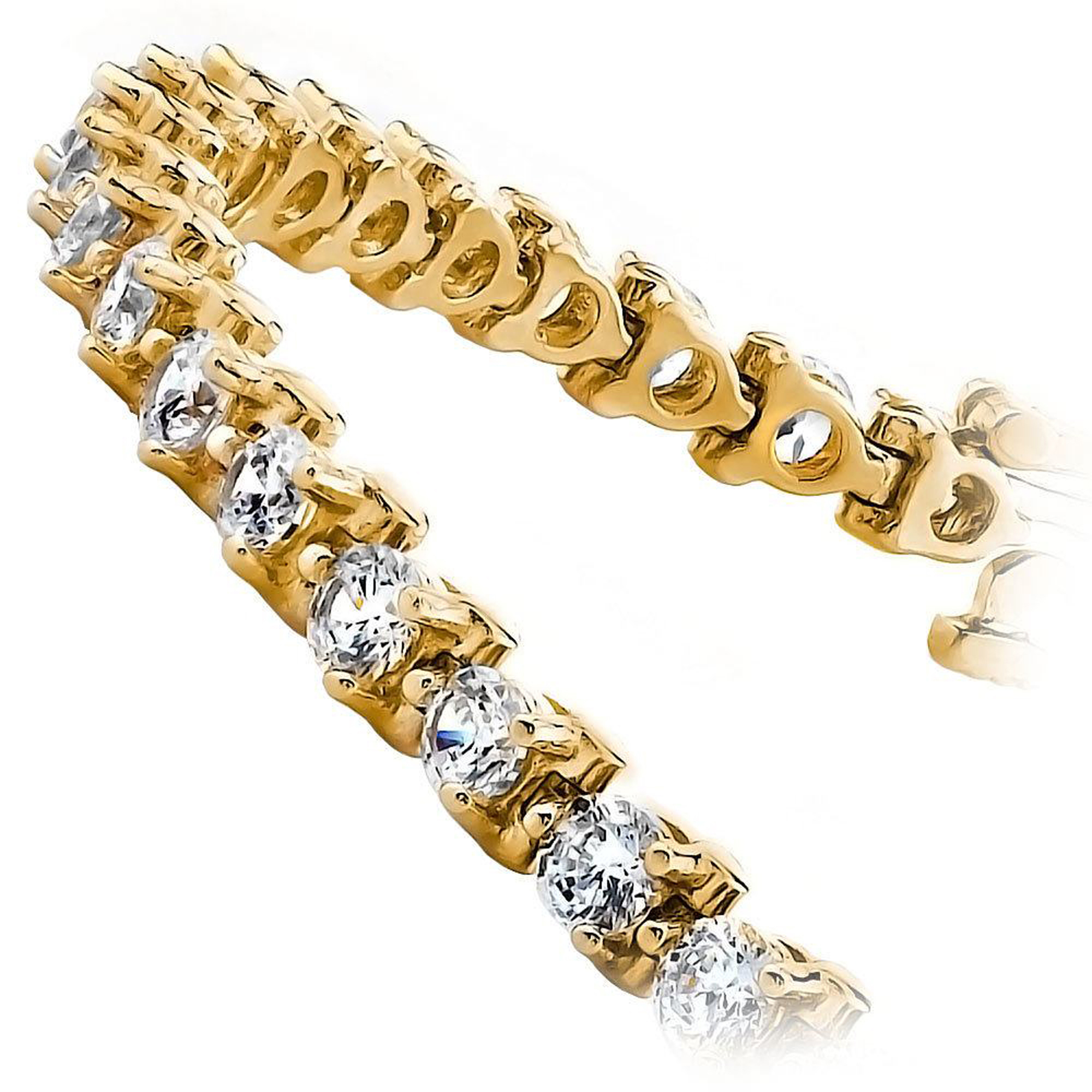 Yellow Gold 200 Cts Three Prong Diamond Tennis Bracelet