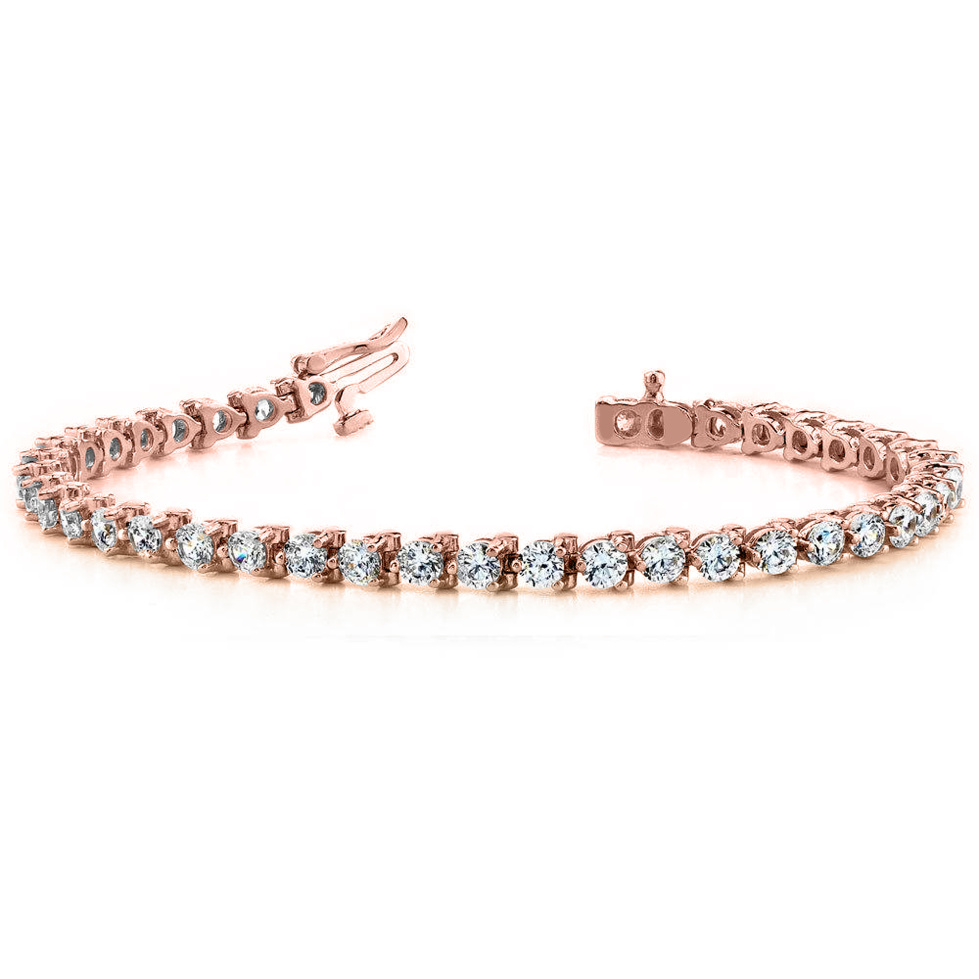 Rose Gold 324 Cts Three Prong Diamond Tennis Bracelet