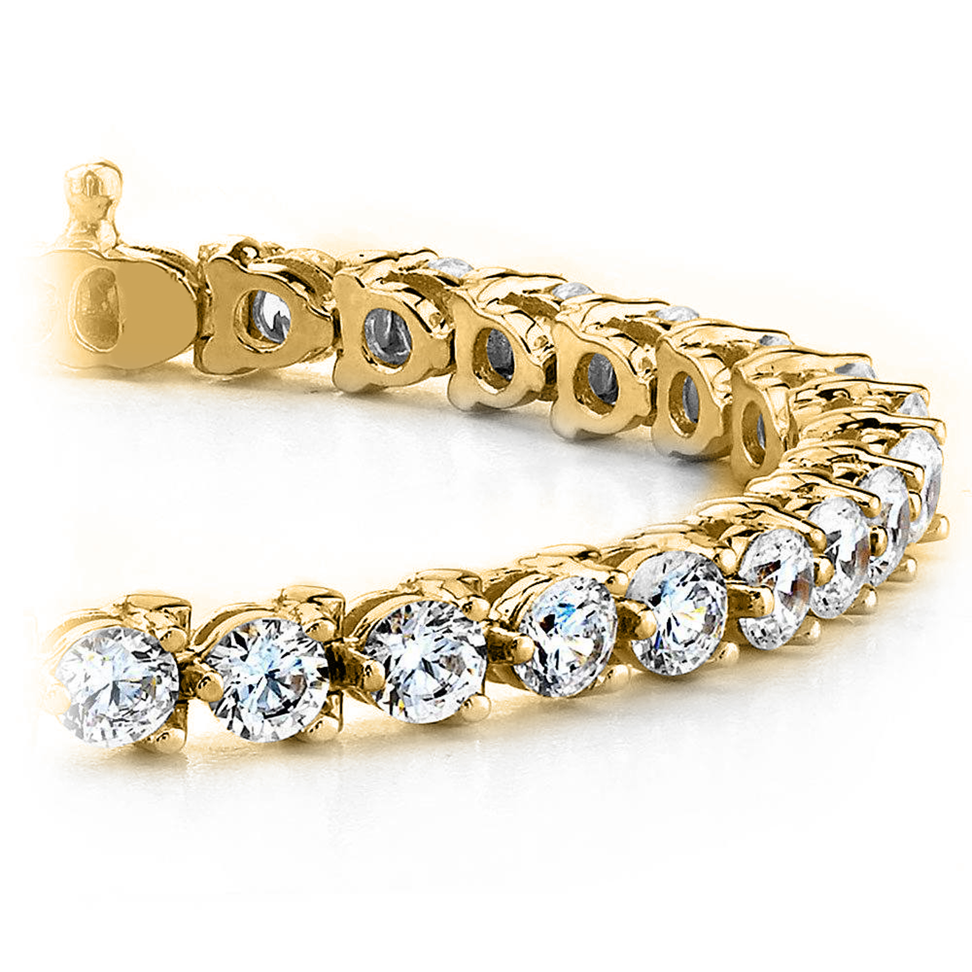Yellow Gold 324 Cts Three Prong Diamond Tennis Bracelet