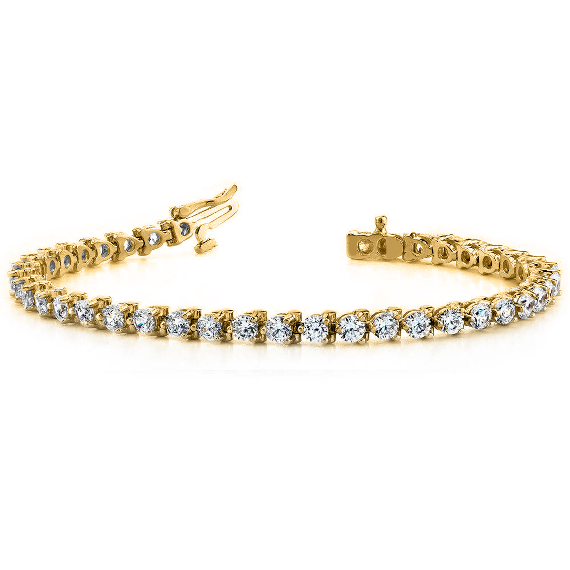 Yellow Gold 324 Cts Three Prong Diamond Tennis Bracelet