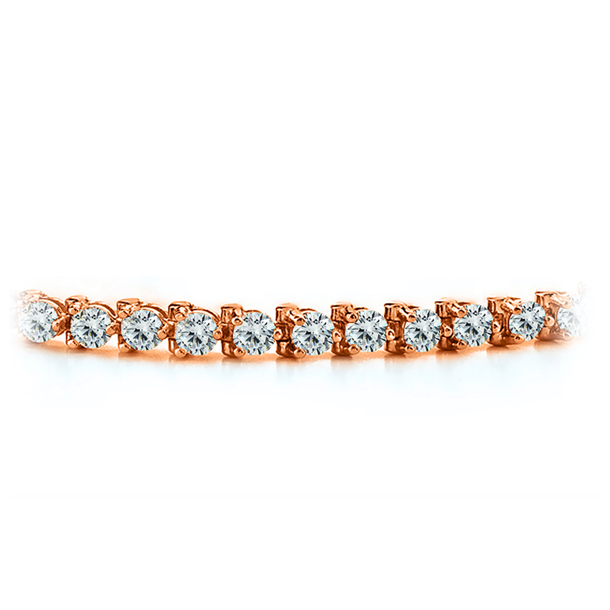 Rose Gold 385 Cts Three Prong Diamond Tennis Bracelet