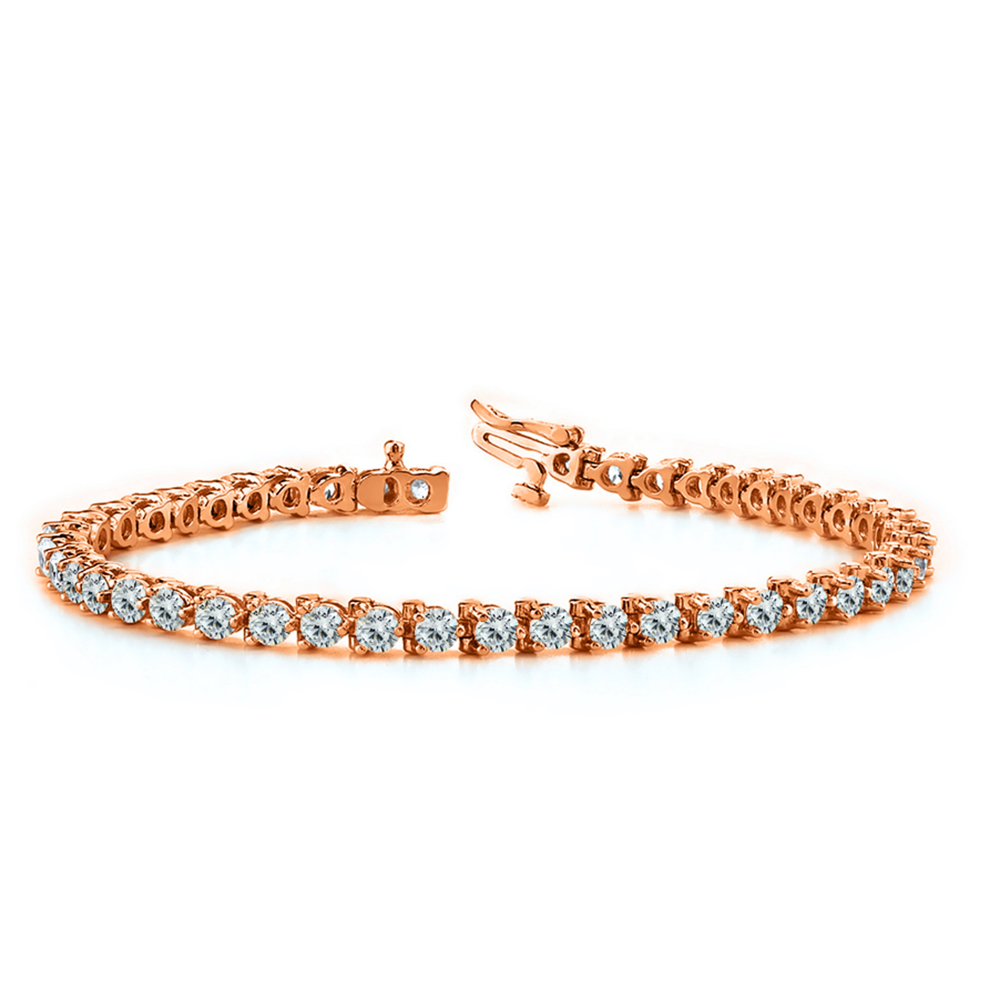 Rose Gold 385 Cts Three Prong Diamond Tennis Bracelet