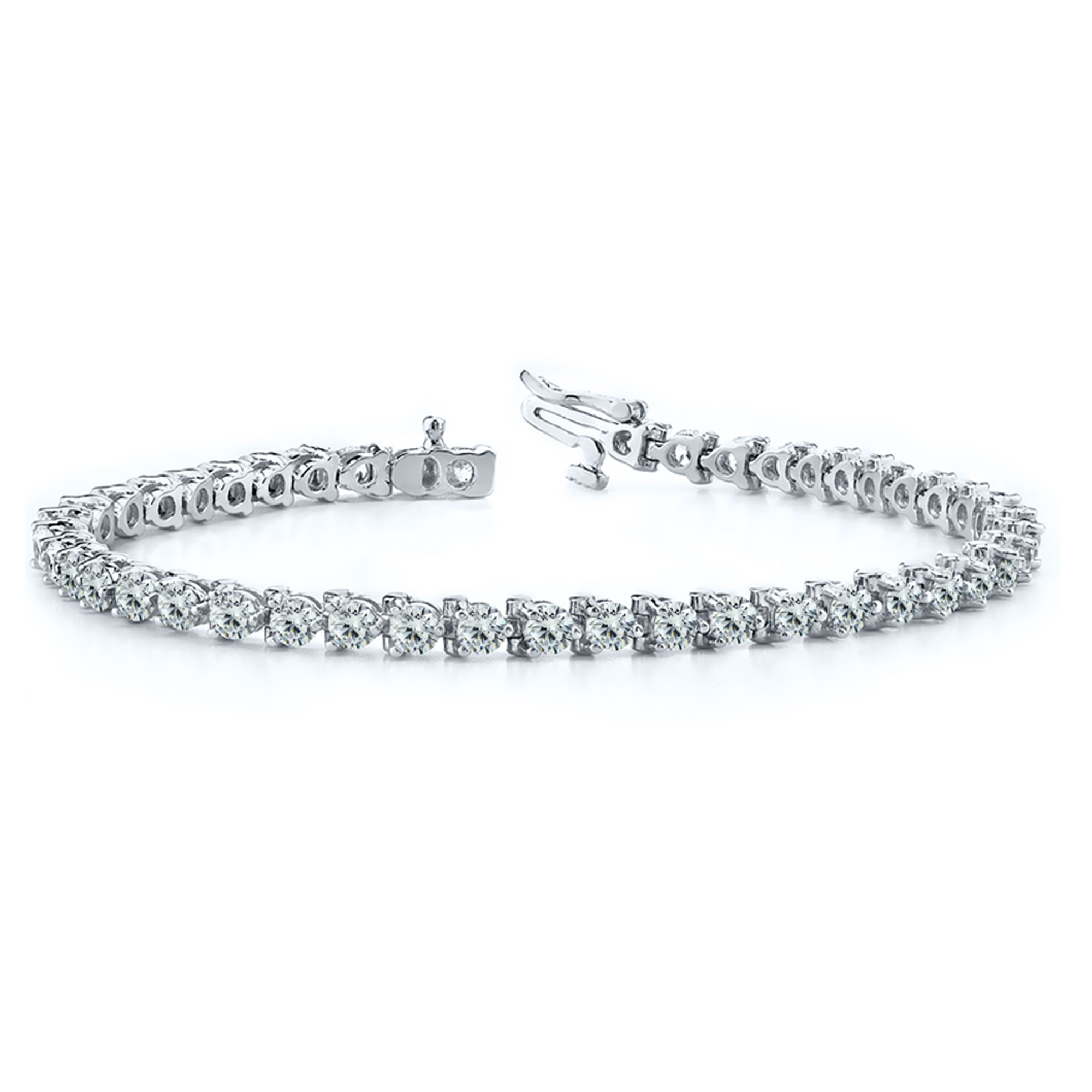 White Gold 385 Cts Three Prong Diamond Tennis Bracelet
