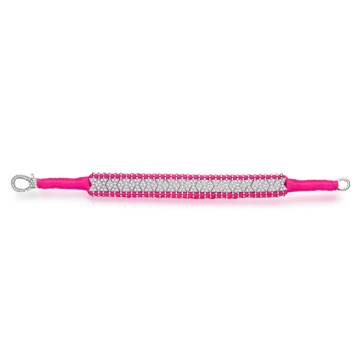 Woven Neon Pink Bracelet With Diamonds