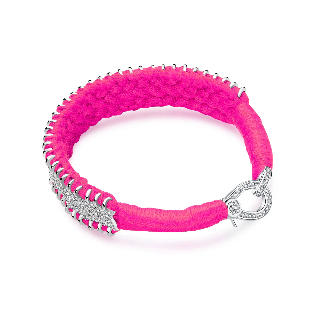 Woven Neon Pink Bracelet With Diamonds