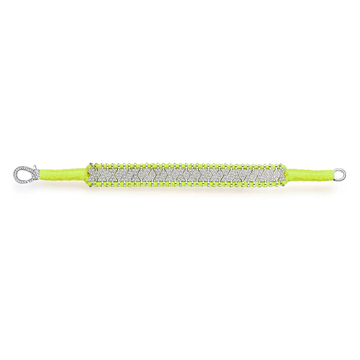 Woven Neon Yellow Bracelet With Diamonds