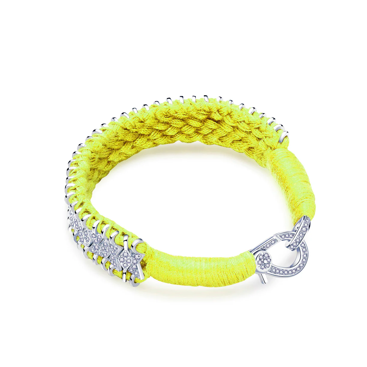 Woven Neon Yellow Bracelet With Diamonds