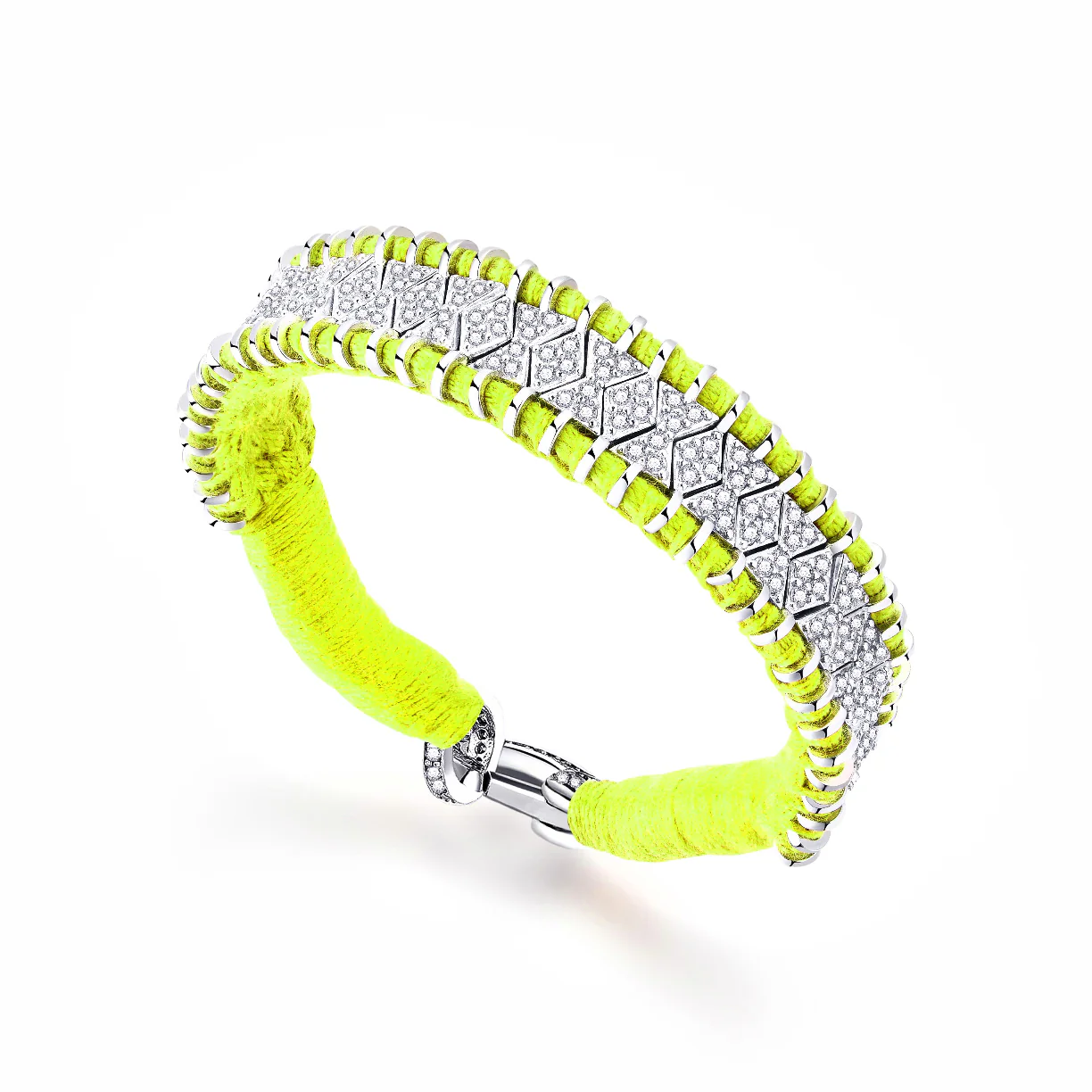 Woven Neon Yellow Bracelet With Diamonds