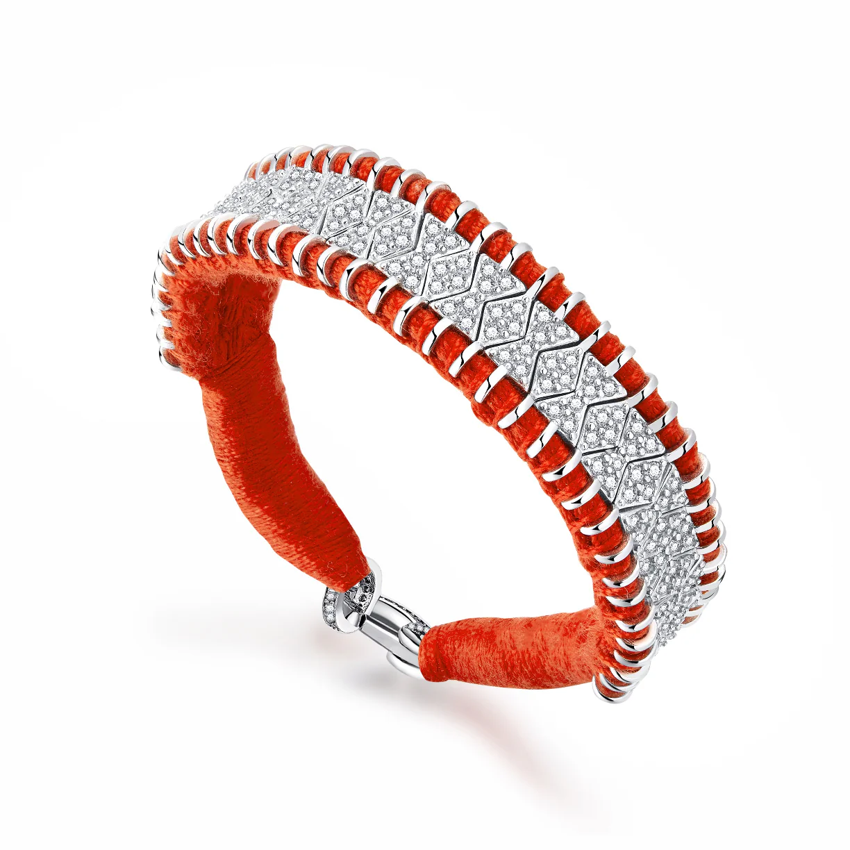 Woven Orange Bracelet With Diamonds