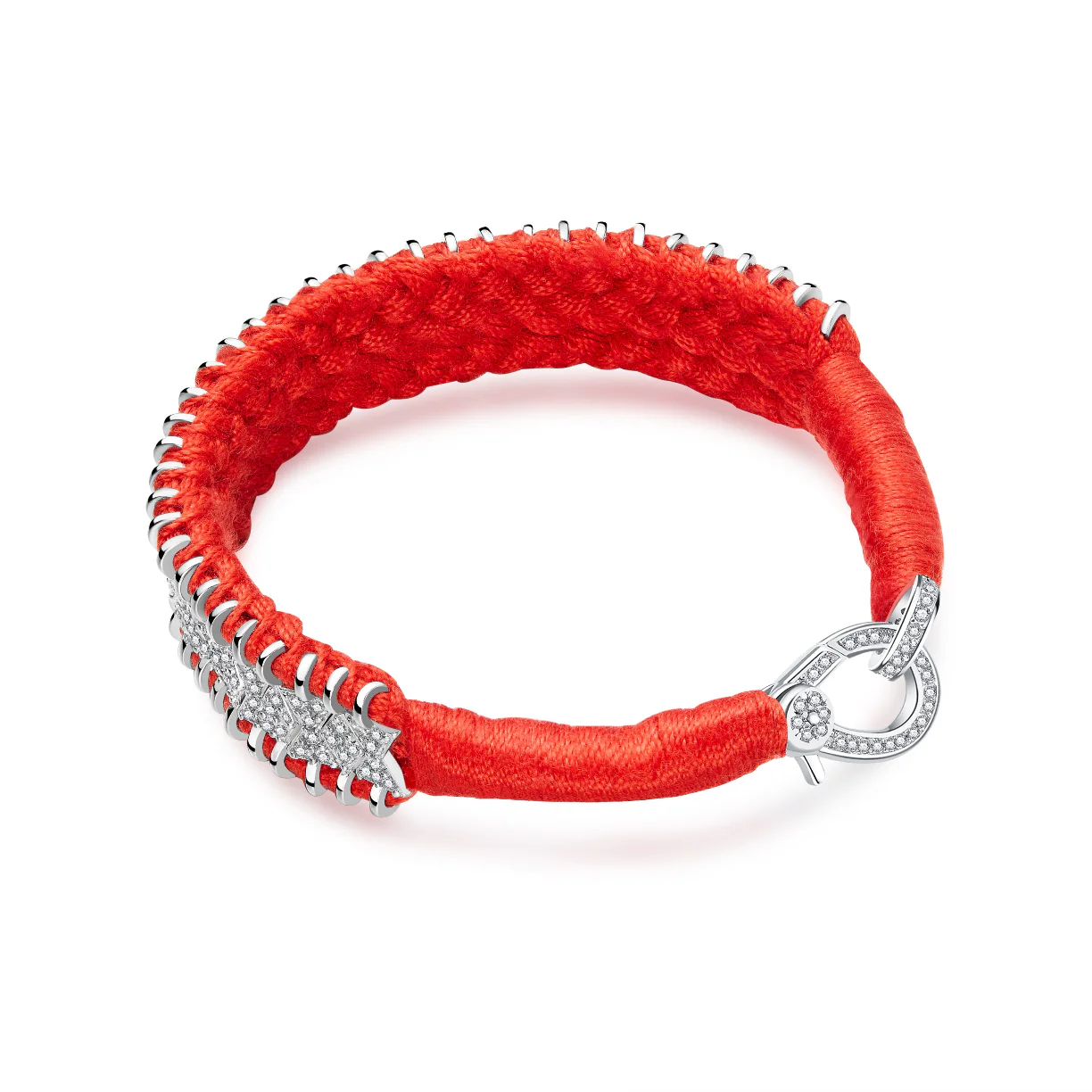 Woven Red Bracelet With Diamonds