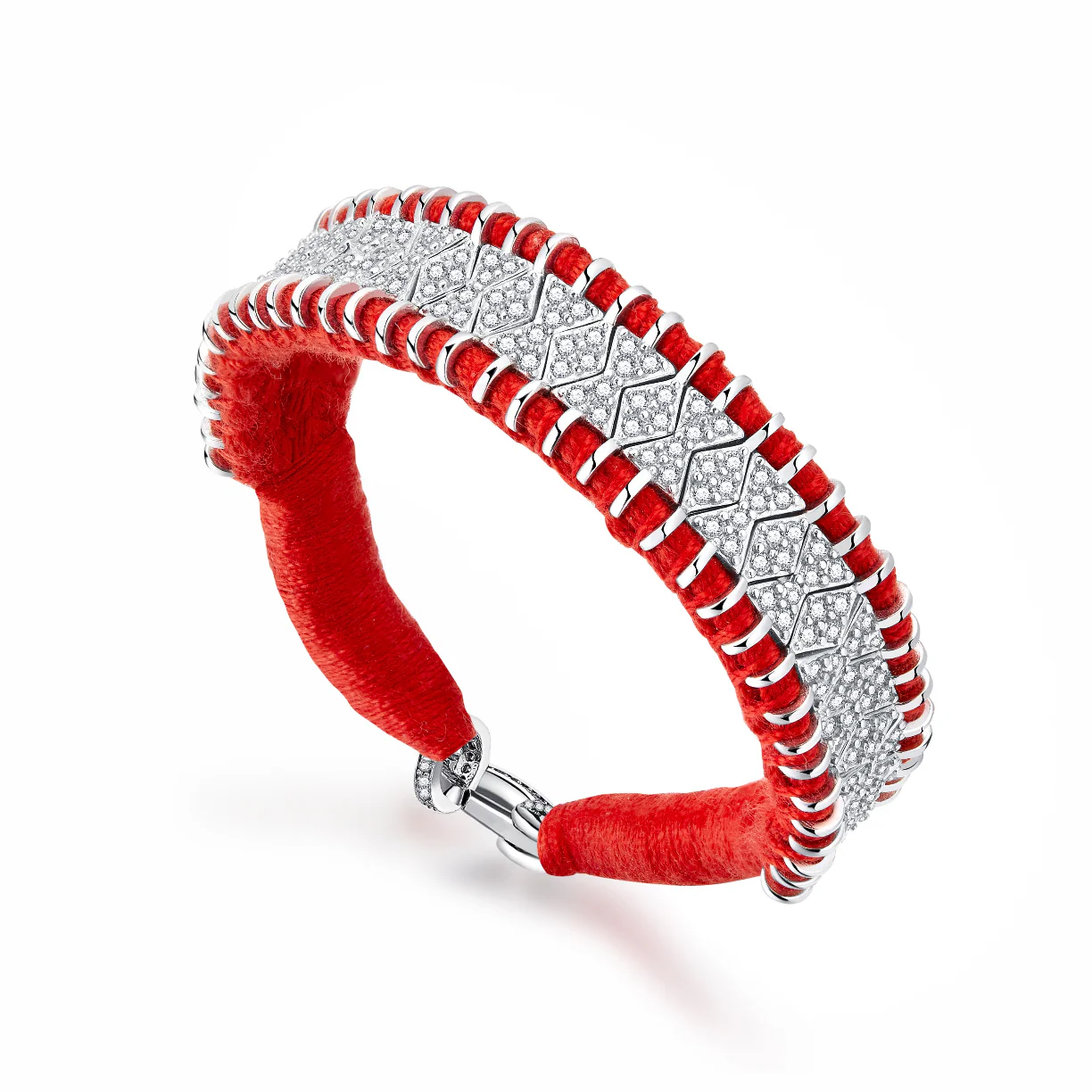 Woven Red Bracelet With Diamonds