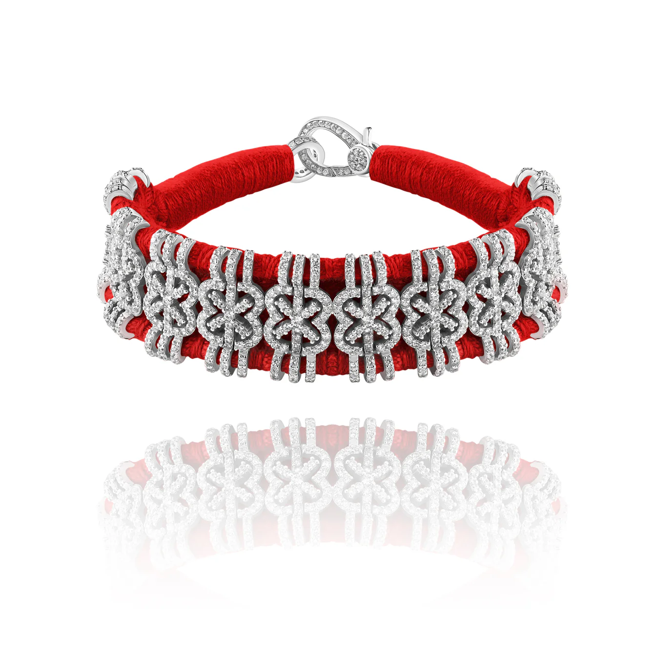 Woven Red Bracelet With Diamonds