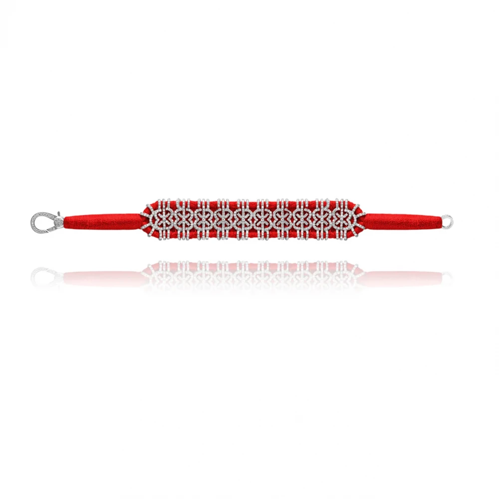 Woven Red Bracelet With Diamonds