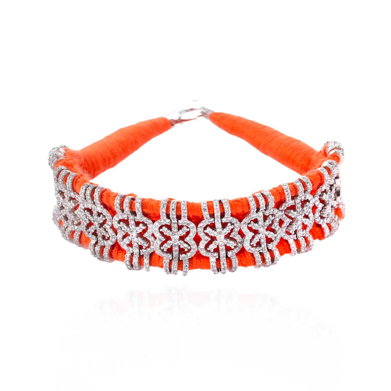 Woven Orange Bracelet With Diamonds
