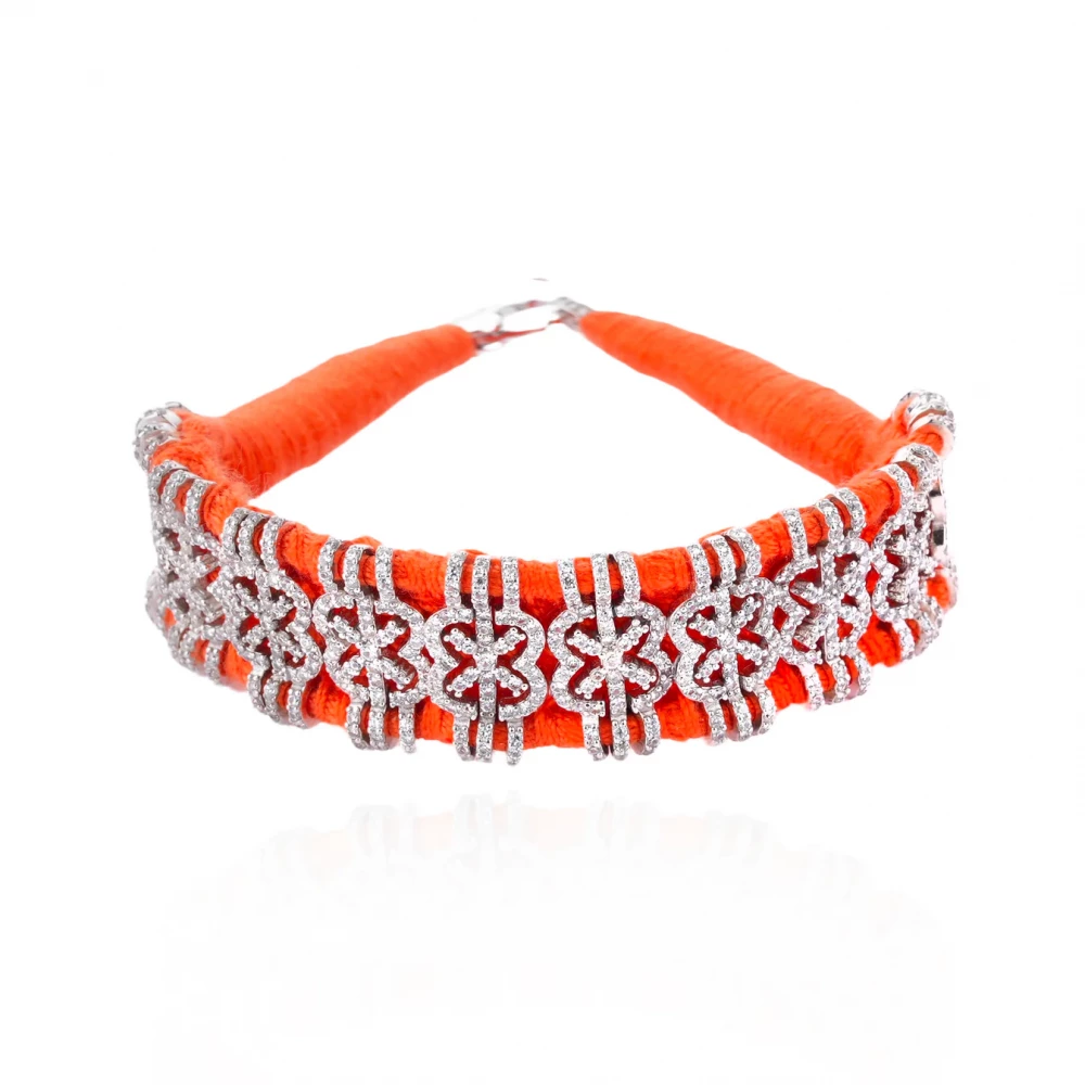 Woven Orange Bracelet With Diamonds