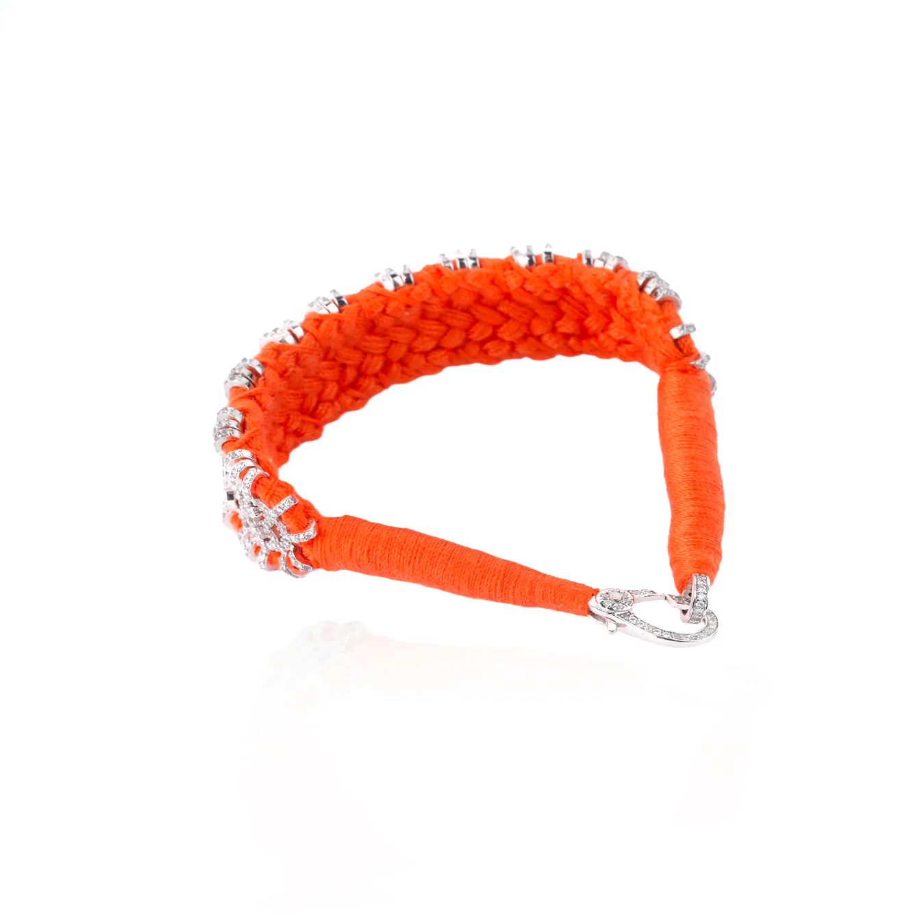 Woven Orange Bracelet With Diamonds
