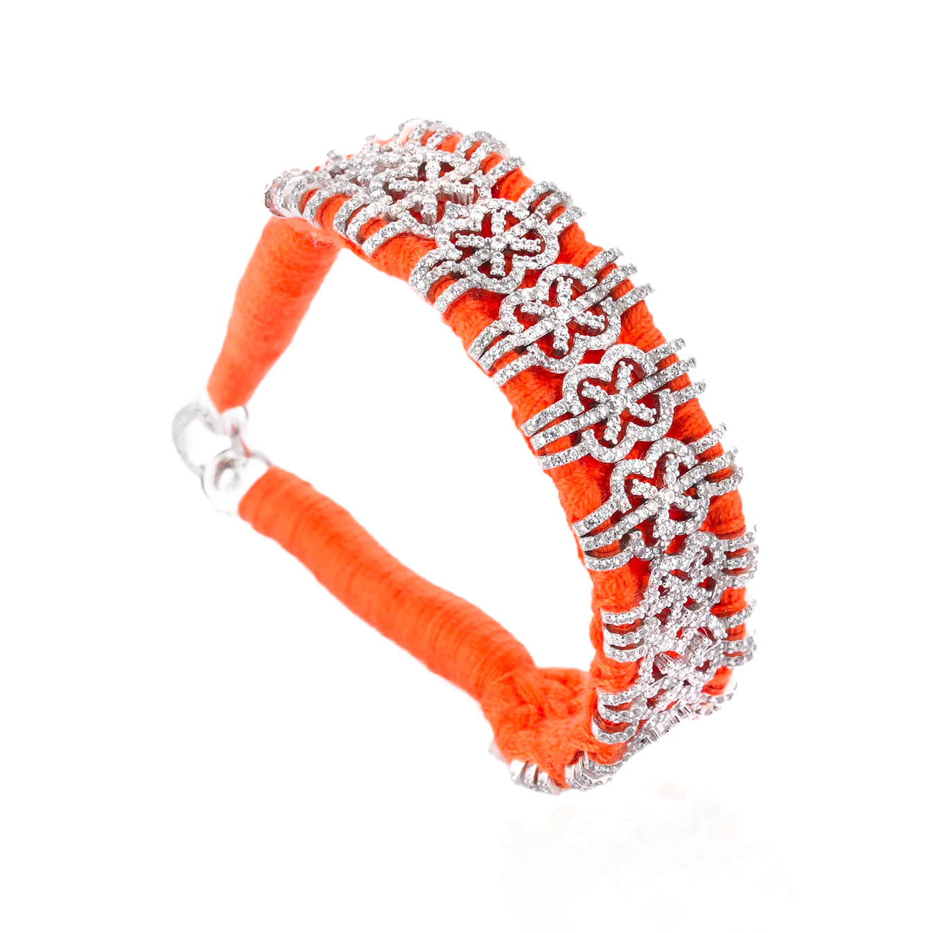 Woven Orange Bracelet With Diamonds