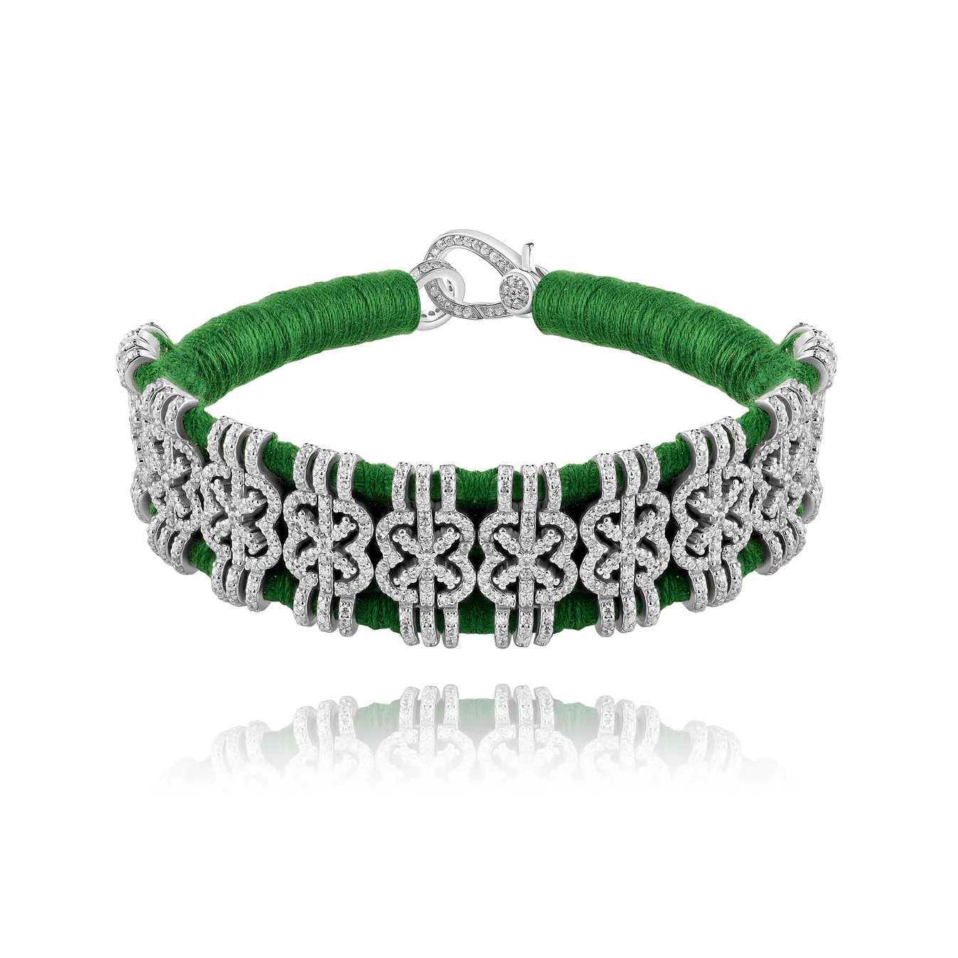 Woven Green Bracelet With Diamonds