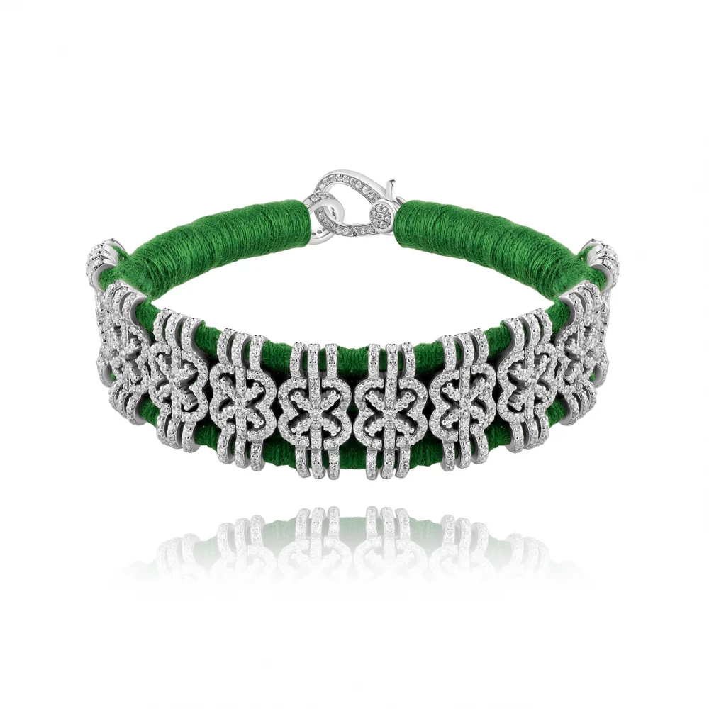 Woven Green Bracelet With Diamonds