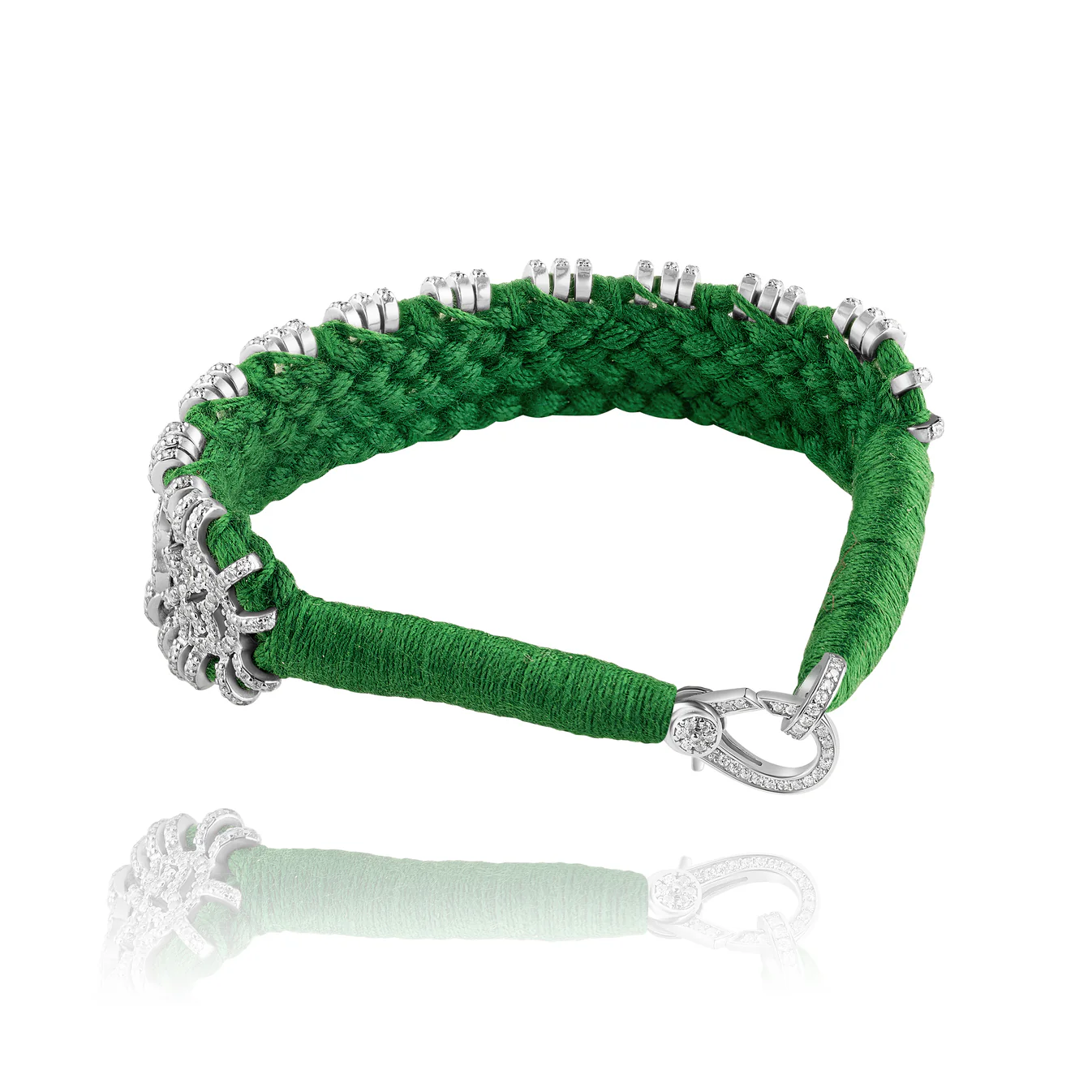 Woven Green Bracelet With Diamonds