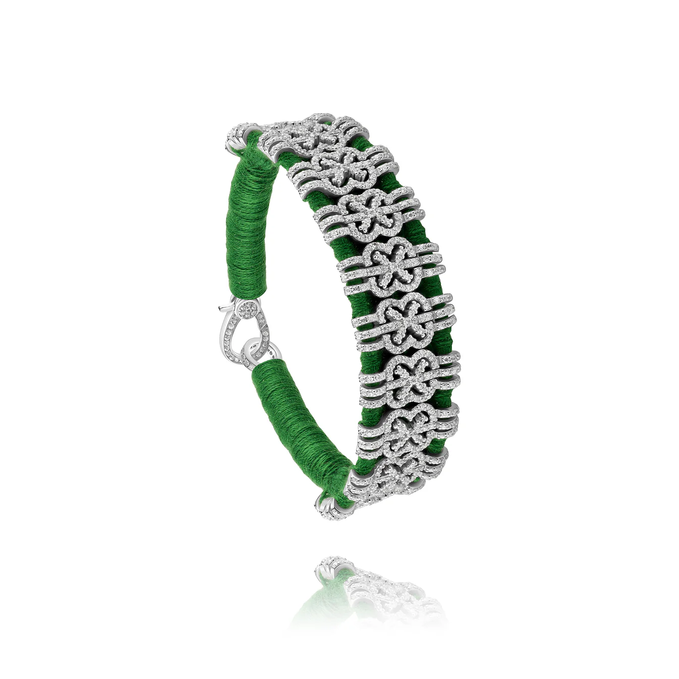 Woven Green Bracelet With Diamonds