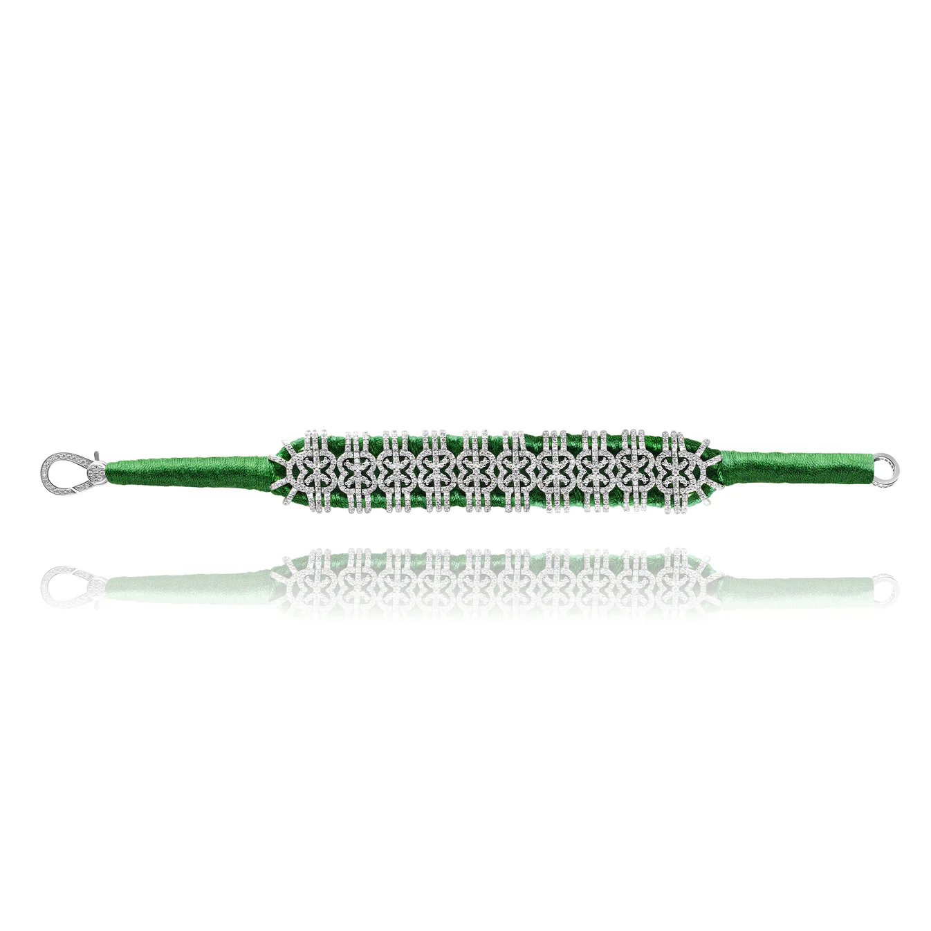 Woven Green Bracelet With Diamonds