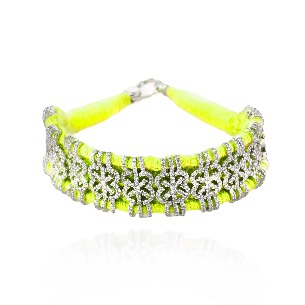 Woven Neon Yellow Bracelet With Diamonds