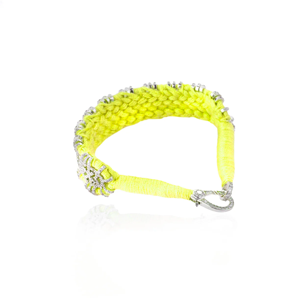 Woven Neon Yellow Bracelet With Diamonds