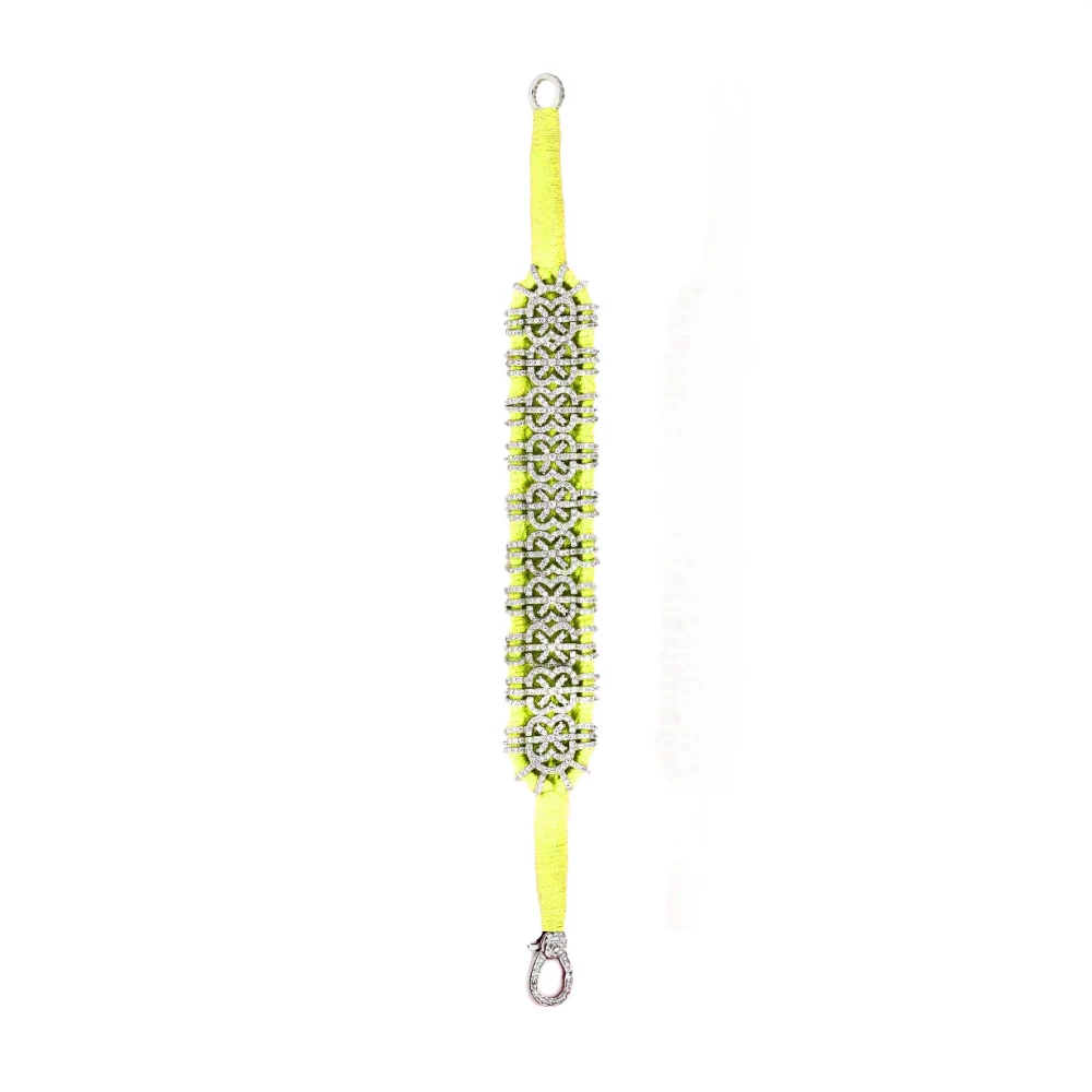 Woven Neon Yellow Bracelet With Diamonds