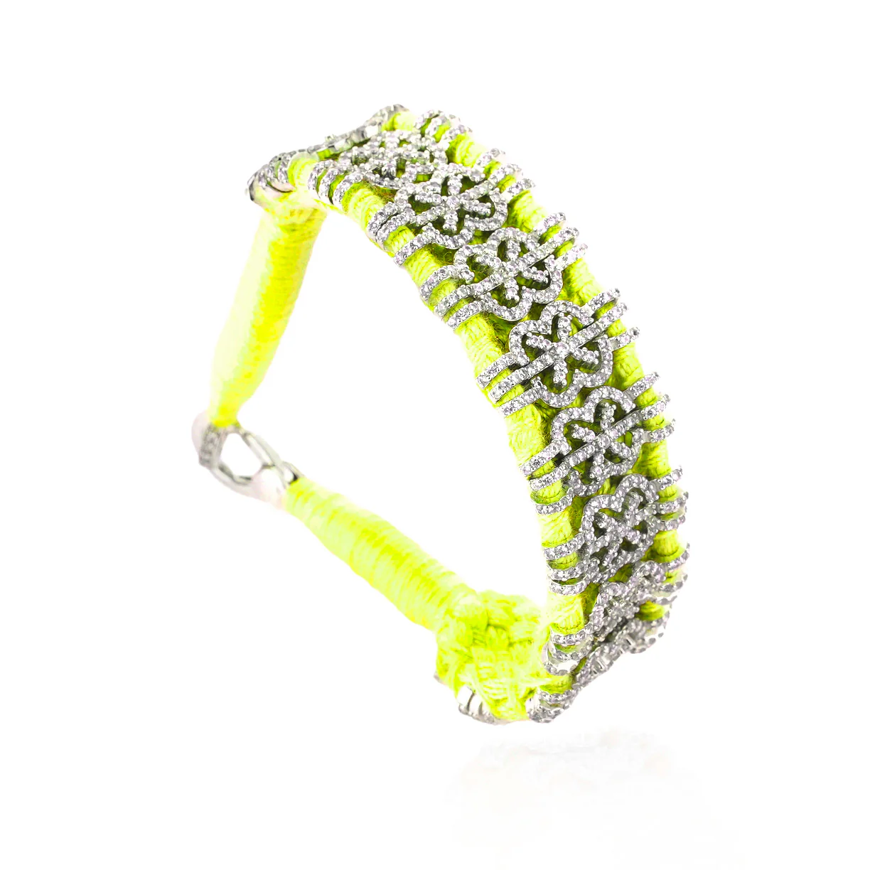 Woven Neon Yellow Bracelet With Diamonds