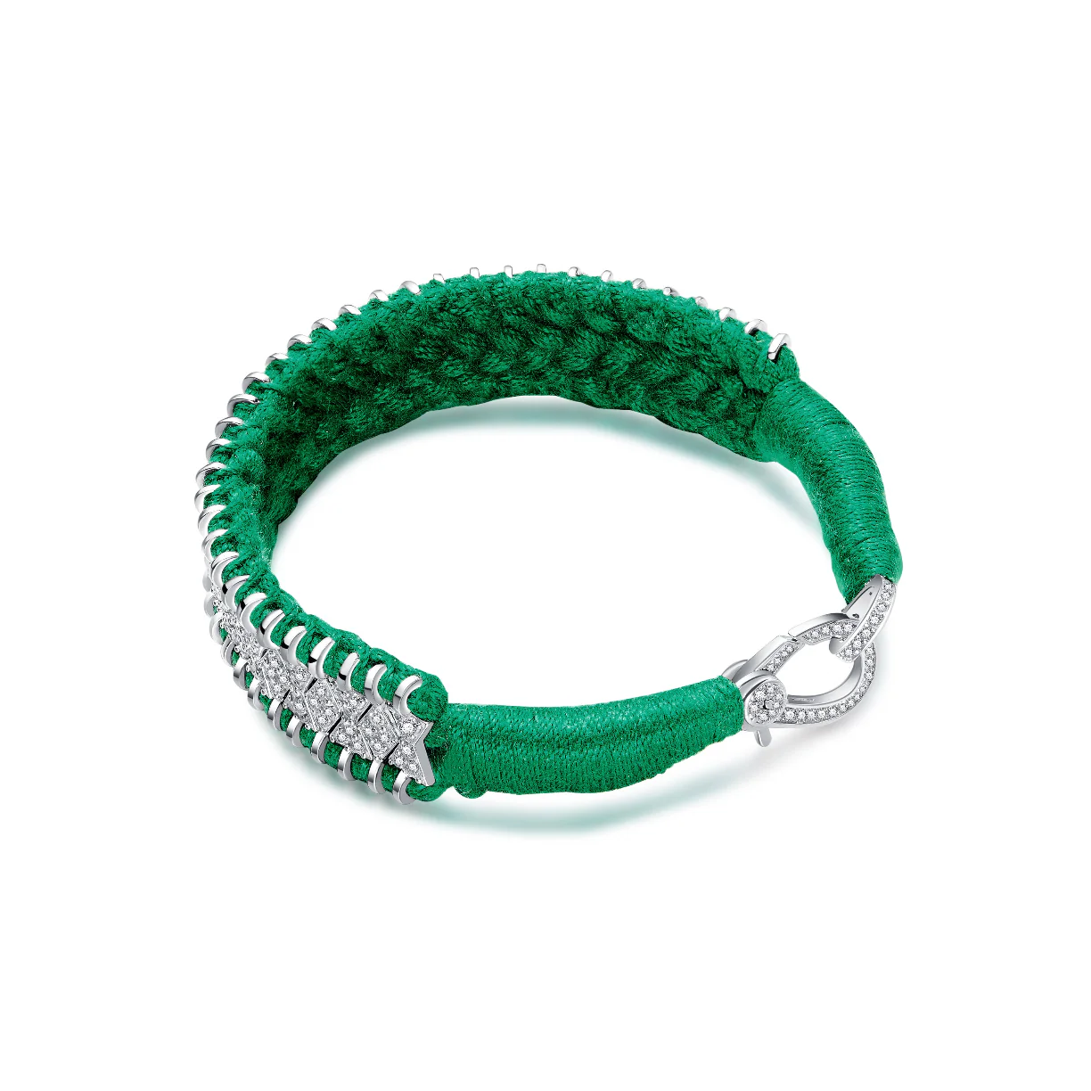 Woven Green Bracelet With Diamonds