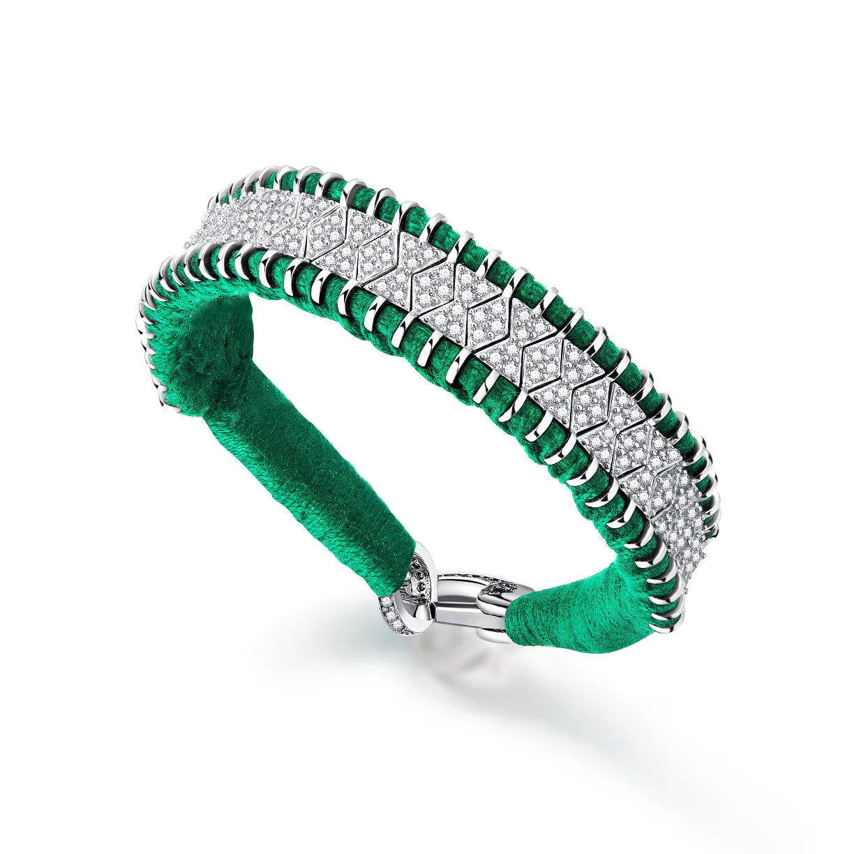 Woven Green Bracelet With Diamonds