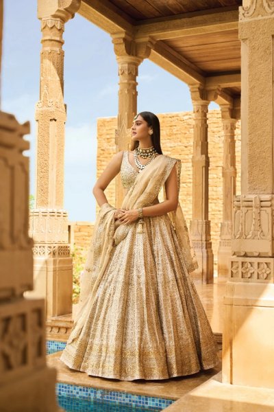Ivory \u0026 Gold Gota Patti Lehenga Set