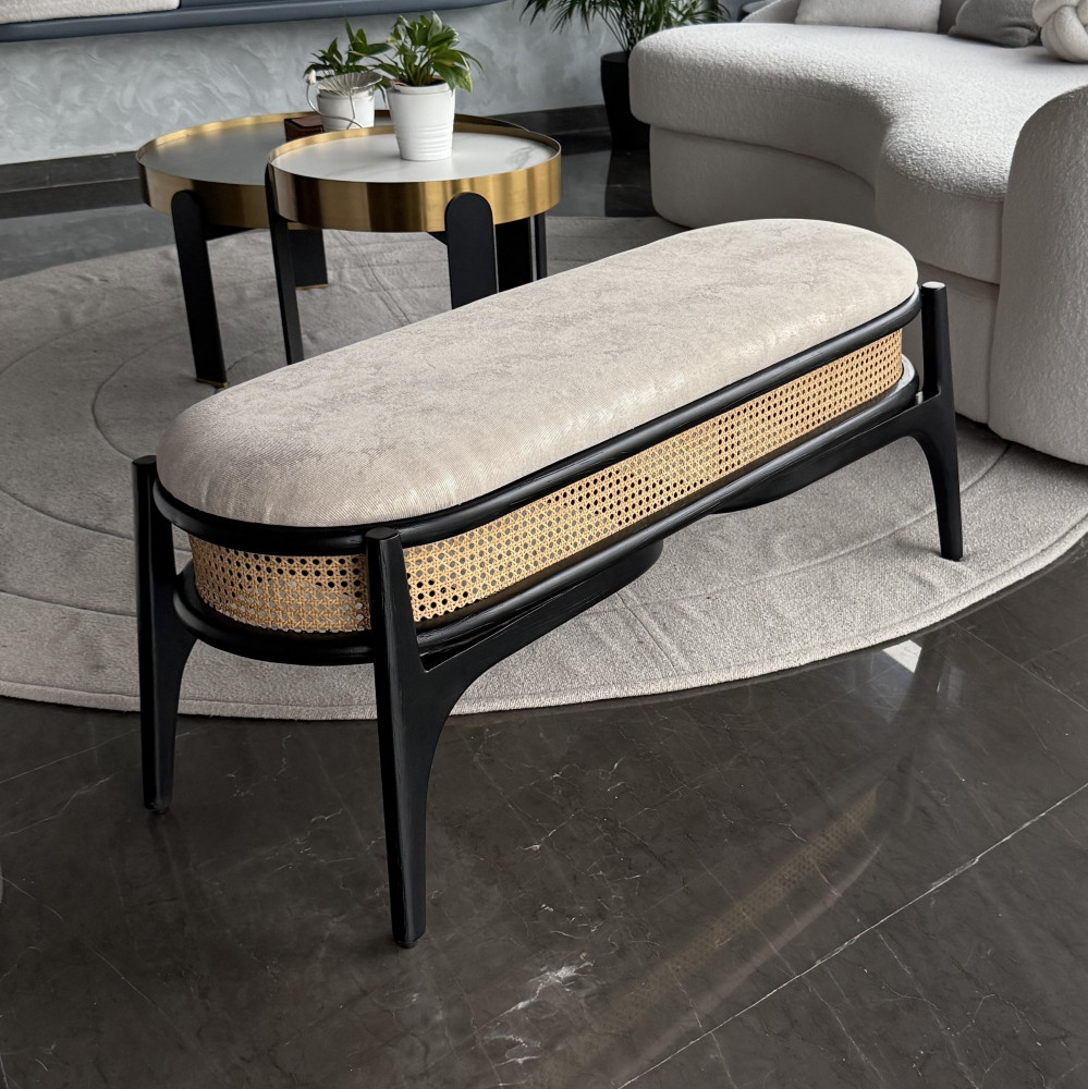 Raven Rattan Bench | Teakwood Cane Furniture | Churro Bench