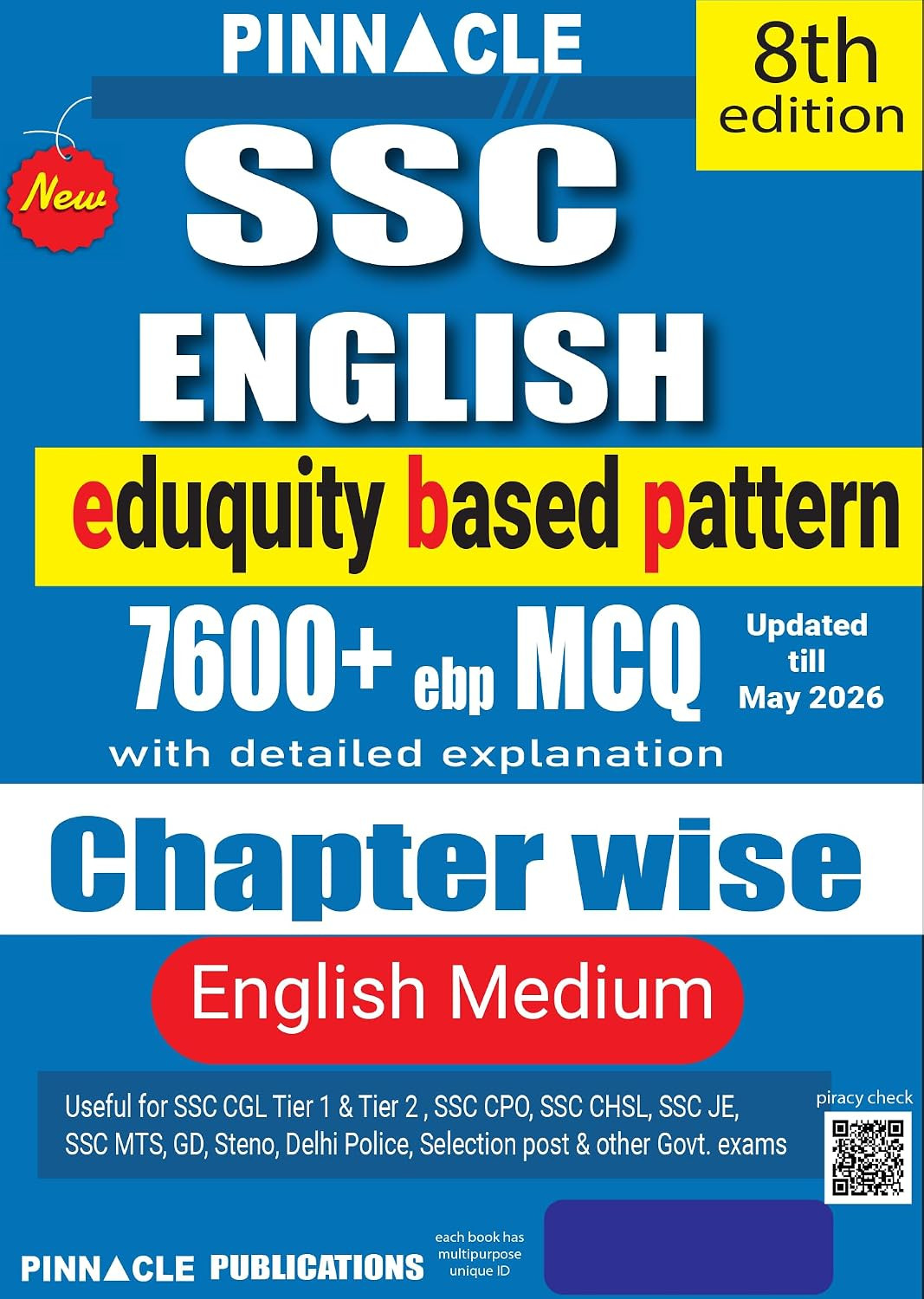 Pinnacle SSC English 7600+ ebp (Eduquity Based Pattern) Chapter wise MCQ Updated Till May 2026 English Medium 8th Edition 2026