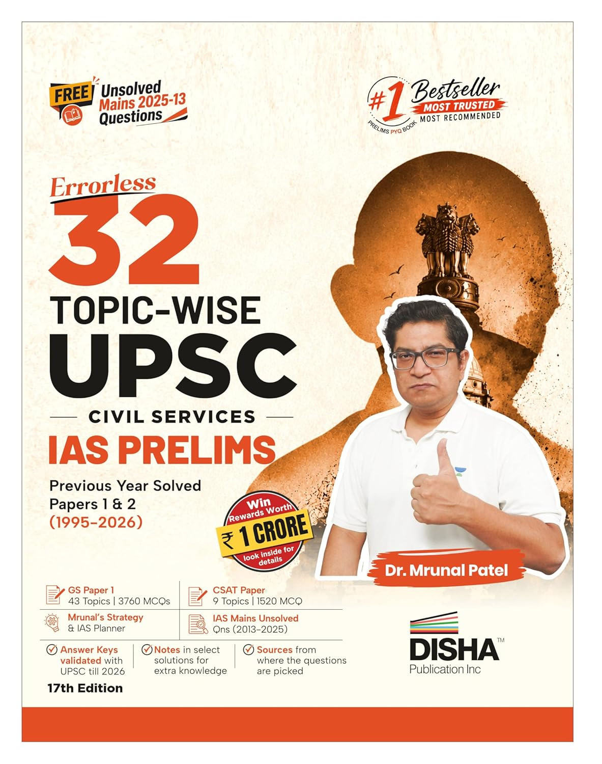 Disha Errorless 32 Topic wise UPSC Civil Services IAS Prelims Previous Year Solved Papers 1 And 2 (1995-2026) By Dr Mrunal Patel