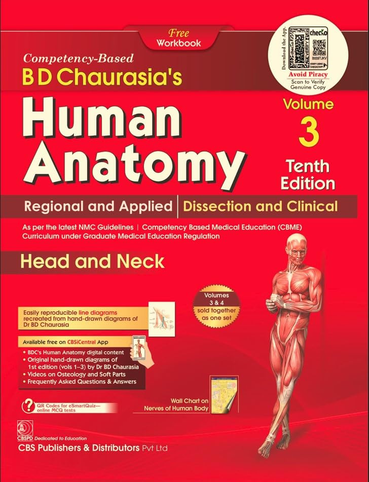 CBS Publishers & Distributors Human Anatomy Volume 3 (Head and Neck) textbook Tenth Edition By BD Chaurasia Yogesh Sontakke Krishna Garg PS Mittal