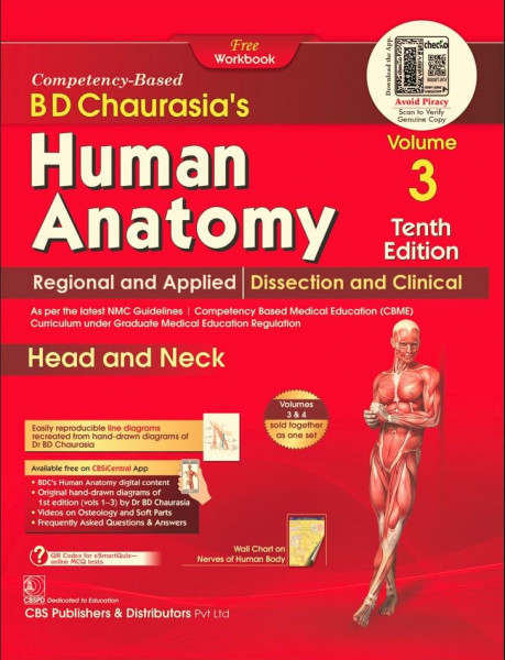 Image of CBS Publishers &amp; Distributors Human Anatomy Volume 3 (Head and Neck) textbook Tenth Edition By BD Chaurasia Yogesh Sontakke Krishna Garg PS Mittal
