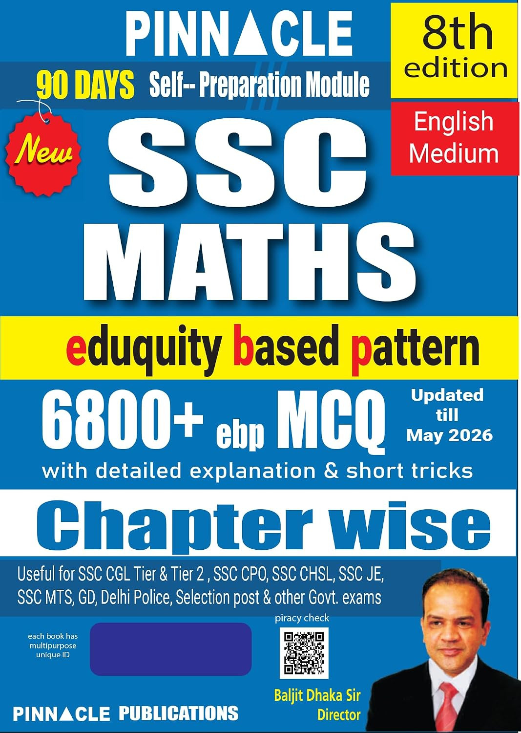 Pinnacle SSC Maths 6800+ ebp (Eduquity Based Pattern) Chapter wise MCQ Updated Till May 2026 English Medium 8th Edition 2026
