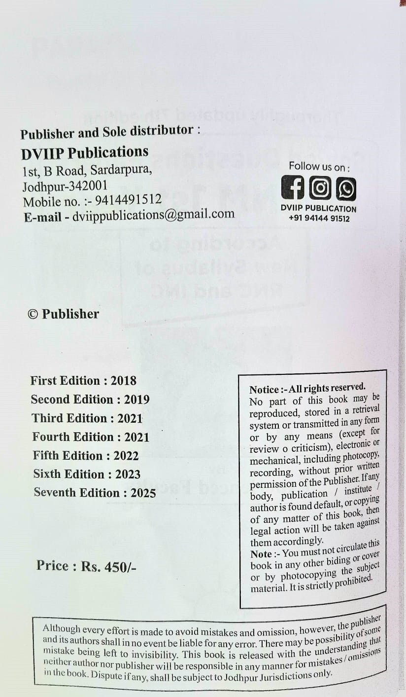 DVIIP Publication GNM 1st Year Solved Question Papers 7th Edition 2025
