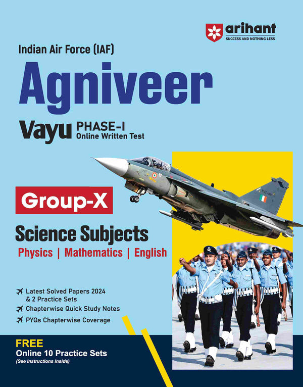 Arihant Publication Indian Air Force (IAF) Agniveer Vayu Group-X Science Subjects Physics Maths English Phase 1 Online Written Test | English Medium