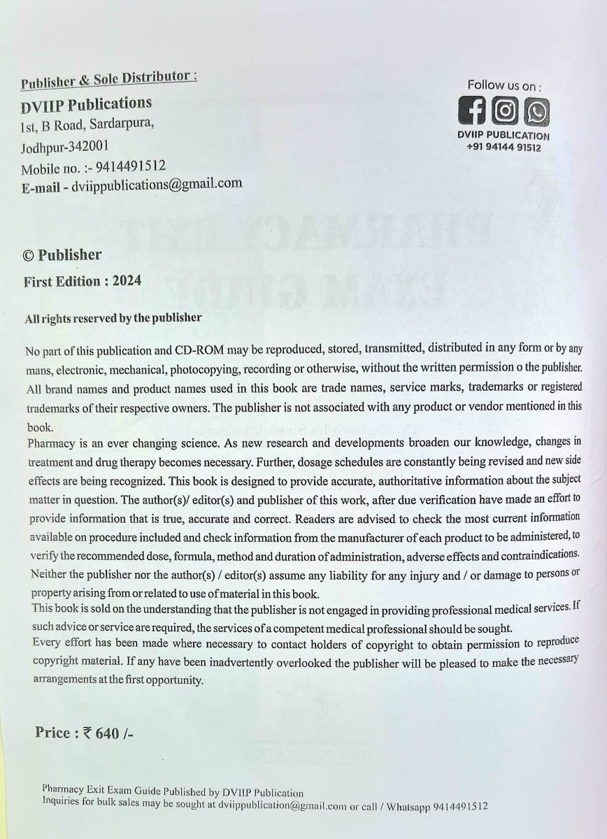 DVIIP Publication D Pharm Exit Exam Guide 5000+ MCQs 1st Edition 2024-25 By Dr Raghvendra Singh Bhadauria and Ravi S Patel