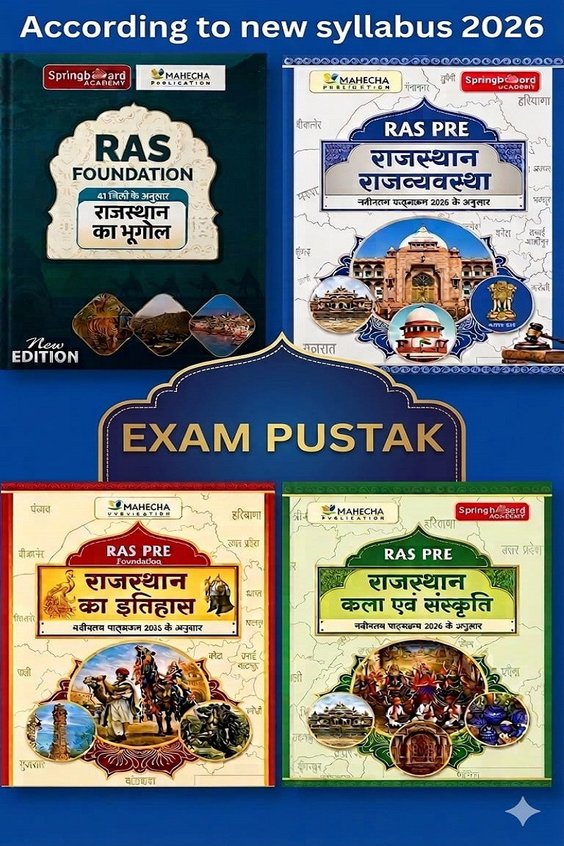 Mahecha Springboard RAS Pre Rajasthan History, Geography, Polity, and Art Culture 4 Books Combo Set Hindi Medium Based on New Syllabus 2026 New Edition June 2026