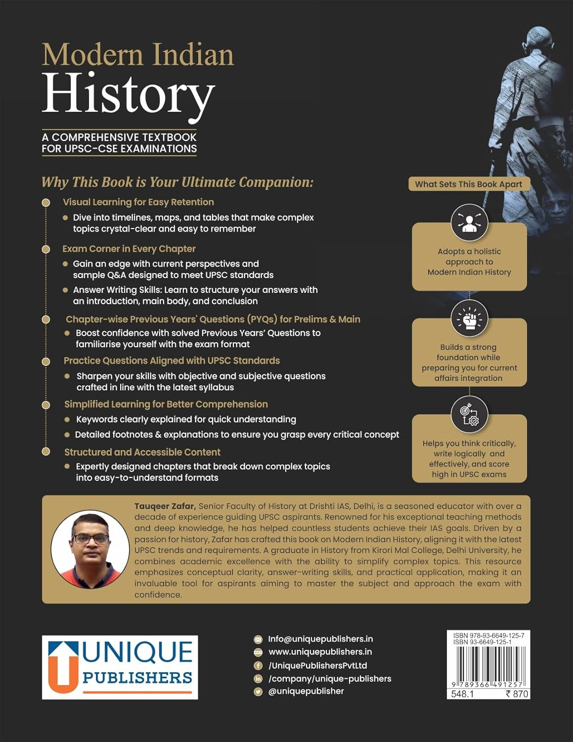 Unique Publishers Modern Indian History A Comprehensive Textbook for UPSC CSE Examinations By Tauqeer Zafar Useful For BA (Hons) And MA History Students